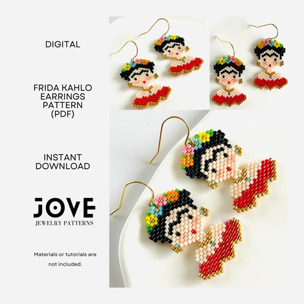 Frida Kahlo Earrings Pattern | Miyuki Delica Brick Stitch Pattern | PDF Beading File | Instant Download | Digital Peyote Earrings Pattern