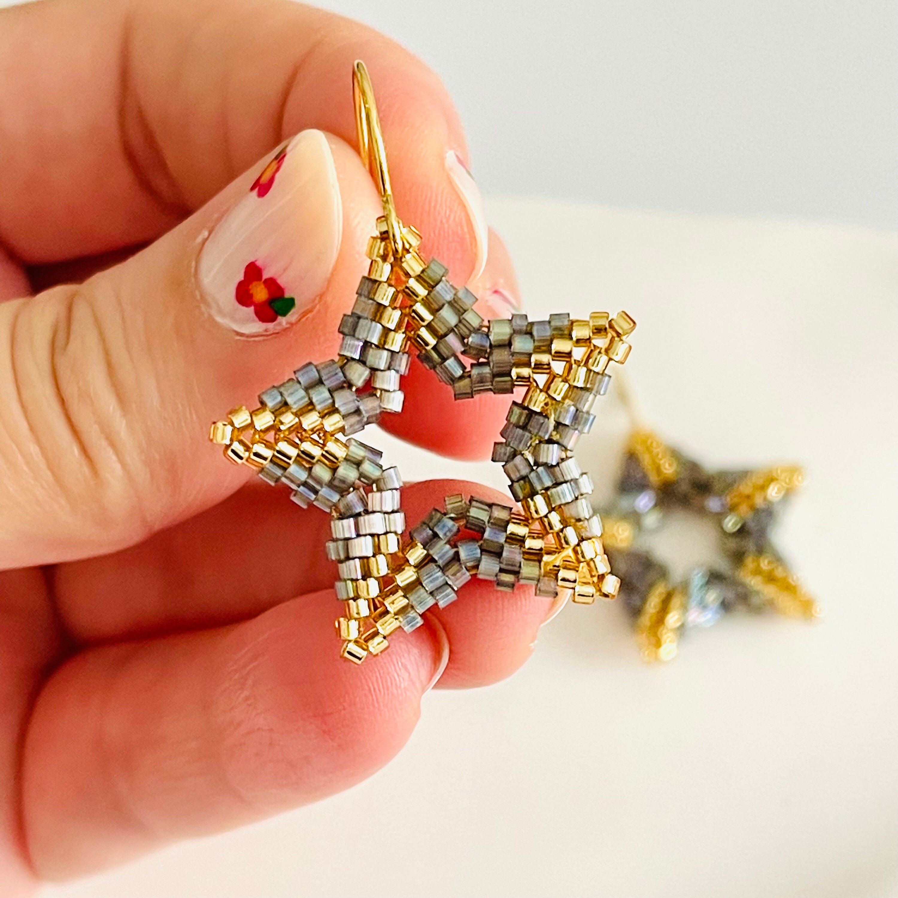 Beaded store star earrings