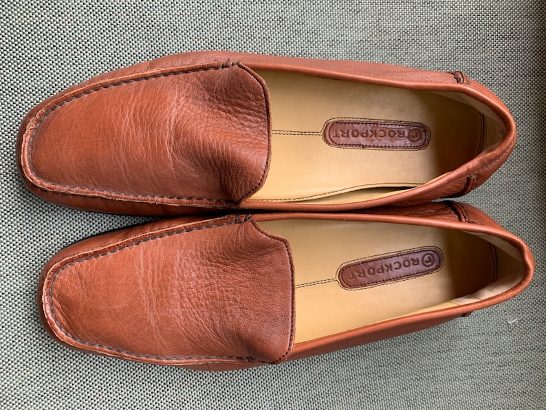 brown leather loafers driving shoes vintage men\u2019s wear Leather shoes Rockport leather moccasins retro,gifts for him