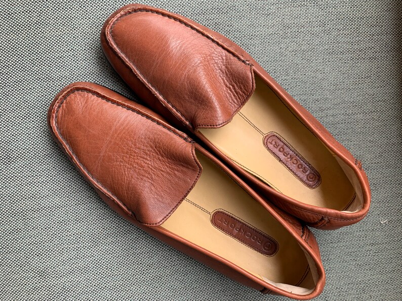 brown leather loafers driving shoes vintage men\u2019s wear Leather shoes Rockport leather moccasins retro,gifts for him
