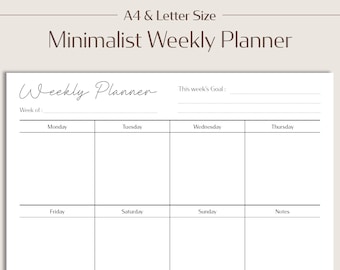 Printable Weekly Planner Template PDF, Weekly Goal, Instant Download, Minimalist Weekly Planner