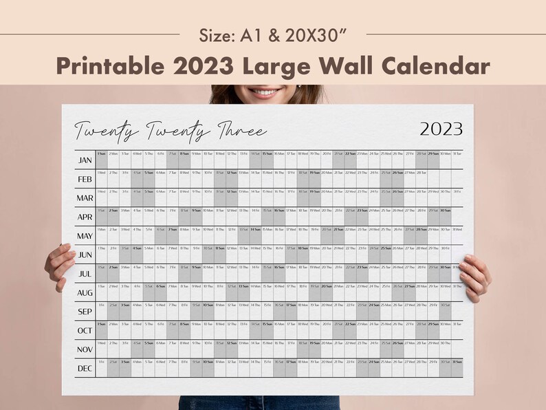 2023 Wall Calendar Large Printable PDF Template Instant Etsy