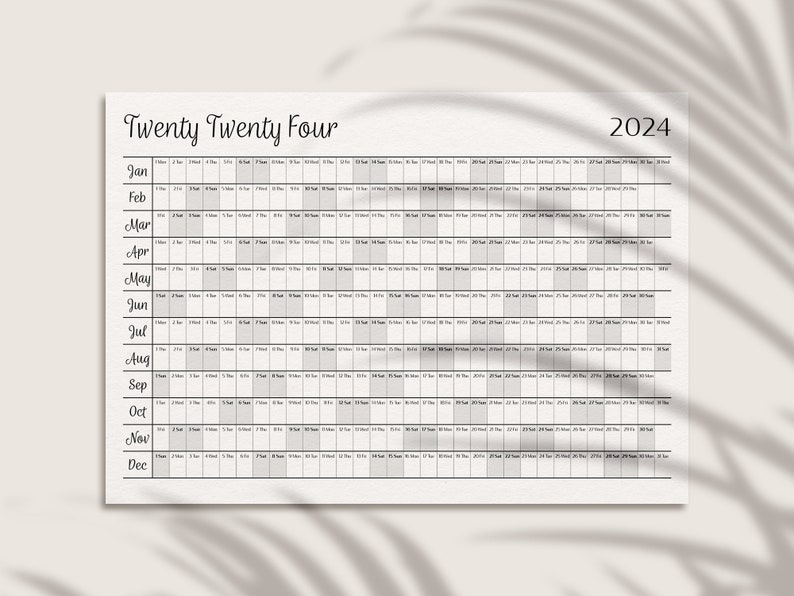 2024 Wall Calendar Year at a Glance Large Printable PDF Digital ...