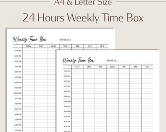 Weekly Hourly Time Box 24 Hours, Time Blocking Planner Printable PDF, Time Management