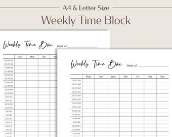 Hourly Weekly Time Blocking Box, Printable Planner PDF, Instant Download