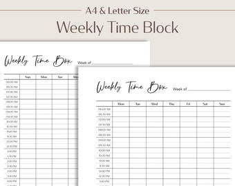 Hourly Weekly Time Blocking Box, Printable Planner PDF, School Planner, Instant Download