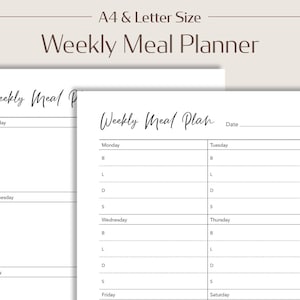Weekly Meal Planner Printable PDF, Meal Tracker, Food Journal, Meal Prep, Instant Download