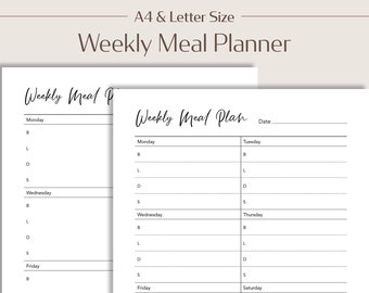 Wöchentlicher Essensplaner druckbare PDF, Mahlzeit Tracker, Food Journal, Meal Prep, Instant Download