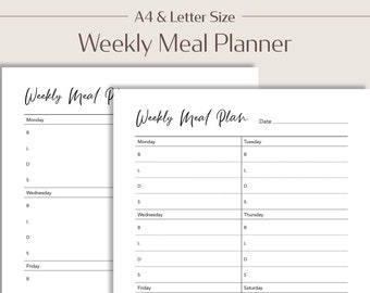 Weekly Meal Planner Printable PDF, Meal Tracker, Food Journal, Meal Prep, Instant Download