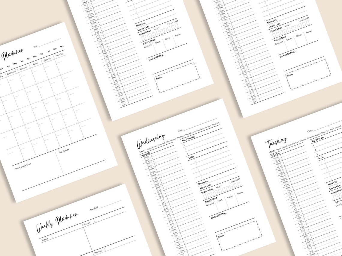 Daily Weekly Monthly Planner Printable PDF 7 Days Planner - Etsy