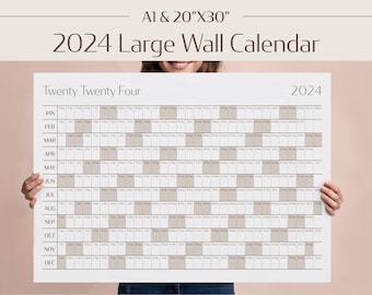 2024 Wall Calendar Year at a Glance Large Printable PDF Digital Download, Annual Yearly Planner