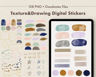 Digital Stickers for Goodnotes Digital Planner Watercolor Texture and Hand Drawing Digital Stickers