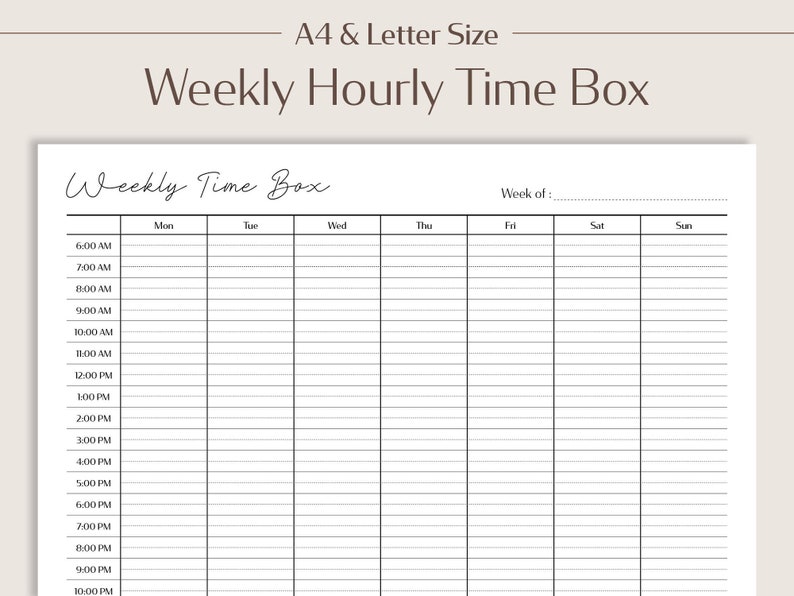 Printable Half Hour Time Blocking Planner, Hourly Weekly Planner ...