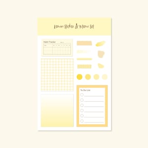 Conjunto de adesivos de planejador digital (lista de tarefas, memorando em branco, rastreador de hábitos, fita Washi e adesivos)