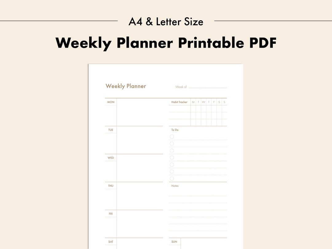 Printable Bullet Journal Weekly Planner PDF With Habit Tracker, to Do ...