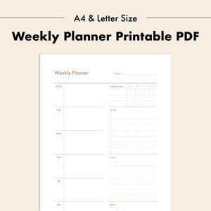 Printable Bullet Journal Weekly Planner PDF with Habit Tracker, To Do List and Notes A4 and Letter size