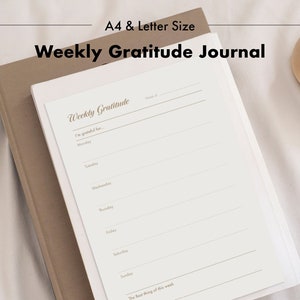 Plantilla PDF para diario de gratitud imprimible semanalmente tamaño A4 y carta