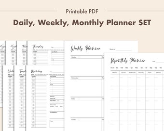 Daily Weekly Monthly Planner Printable PDF 7 Days Planner Insert, Time Blocking, Instant Download