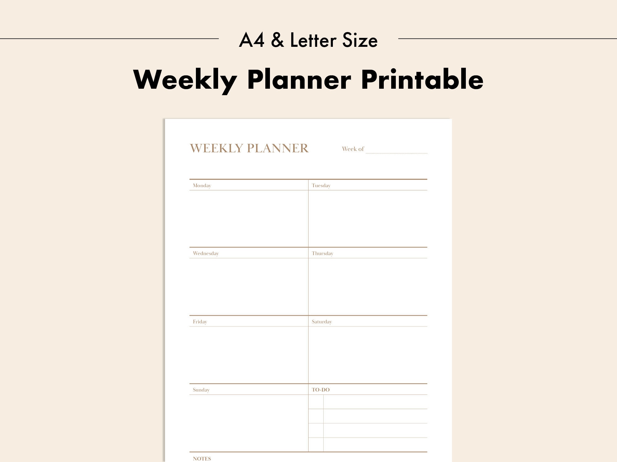 Weekly Planner Template Printable PDF With Notes and To-do - Etsy