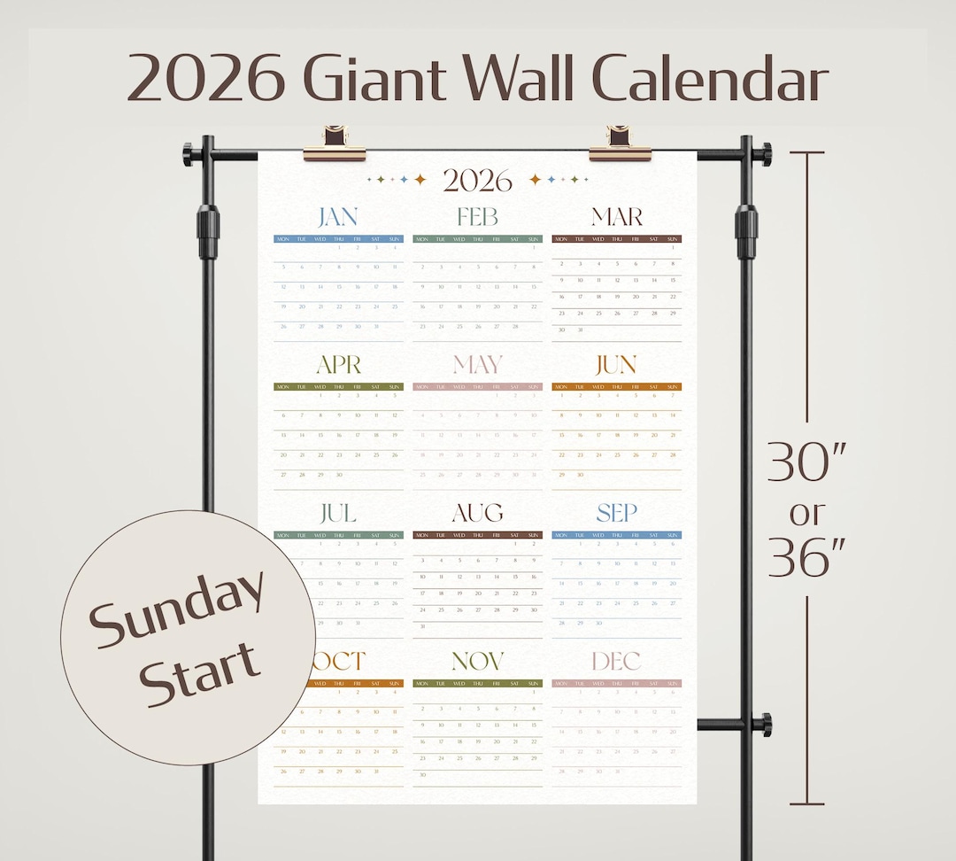 2026 Wall Calendar | Year at A Glance Sunday Start | Minimalist Large ...