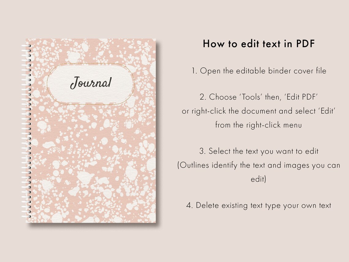 Binder Cover Printable PDF Set of 6 Editable Journal Cover Digital ...