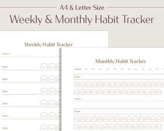 Habit Tracker Printable, PDF Template Weekly Monthly SET, Instant Download