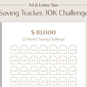 Saving Tracker 10K Challenge, 52 Weeks 1 Year Saving Planner, Printable Digital Download