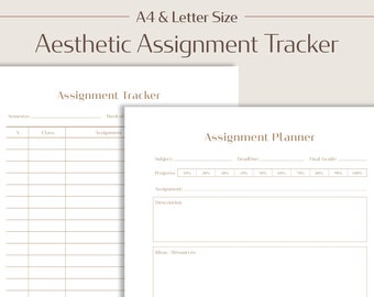 Assignment Tracker Template PDF, Aesthetic Assignment Planner Printable, Homework Tracker, Academic Planner