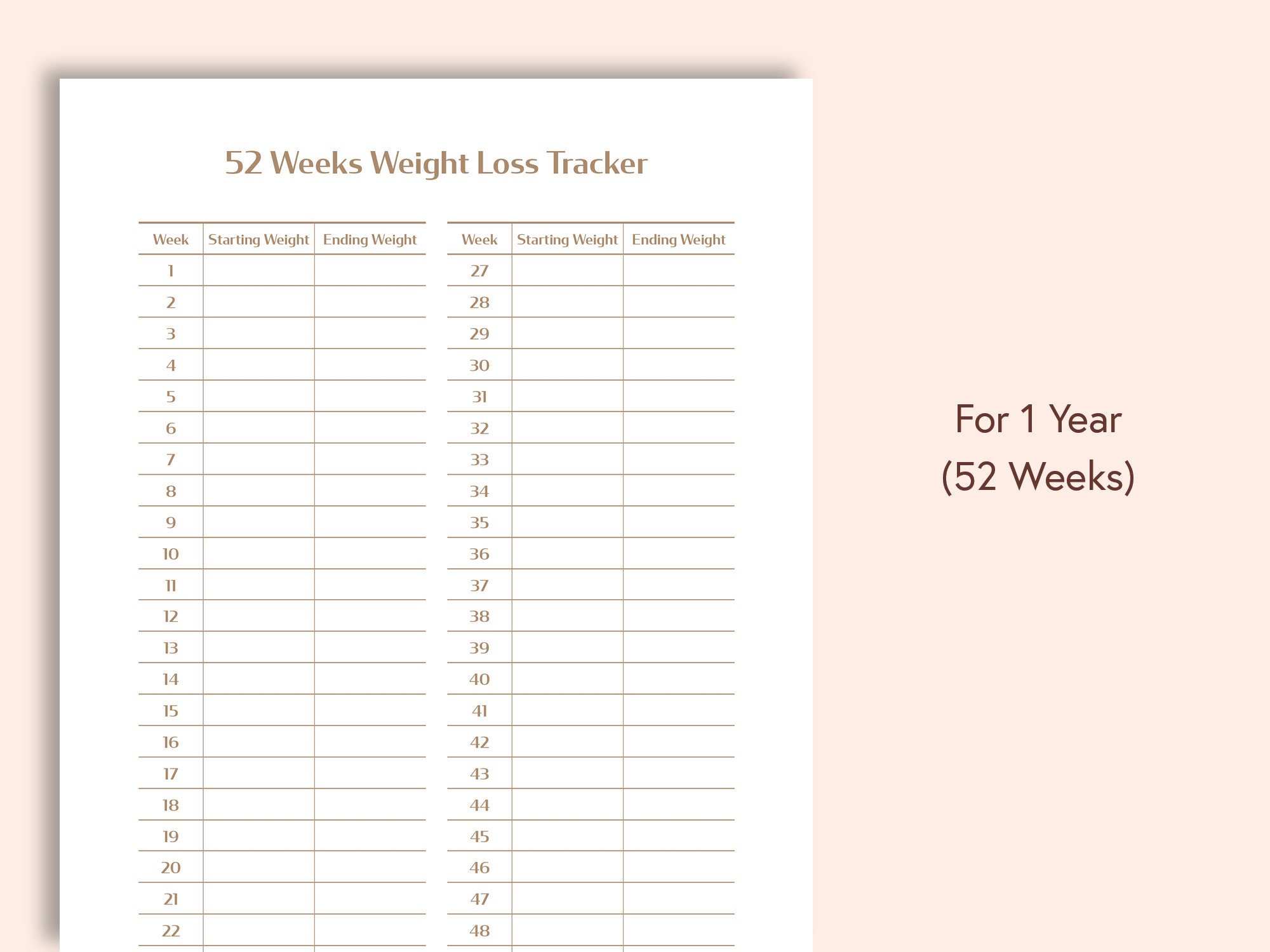 Weight Loss Tracker PDF Template Printable - Etsy