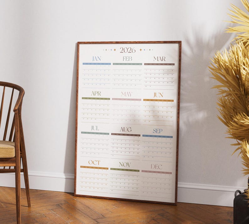 2026 Wall Calendar | Year at A Glance Sunday Start | Minimalist Large ...