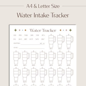 Maandelijkse wateropnametracker, bekerpictogram, gewoontetracker, pdf-sjabloon gezondheidsroutine, digitale download