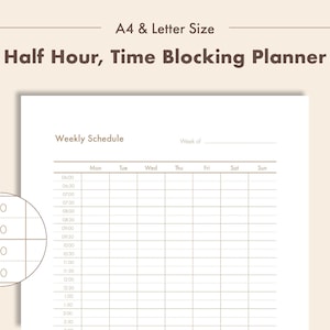 Half Hourly Schedule Planner Template PDF for a Week. Time Blocking Template