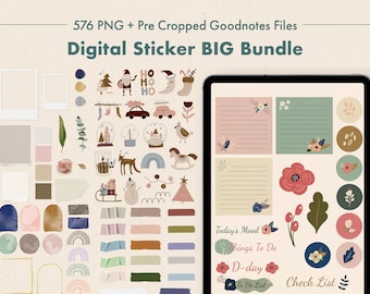 Digital Stickers Bundle, Goodnotes Stickers, Mood board, Drawing, Flowers, Christmas Theme Sticker Pack