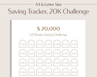 20K Saving Challenge Planner, Saving Tracker, Printable Digital Download