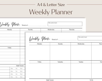 Weekly Planner Printable, Weekly Schedule Landscape PDF with Habit Tracker, Instant Download