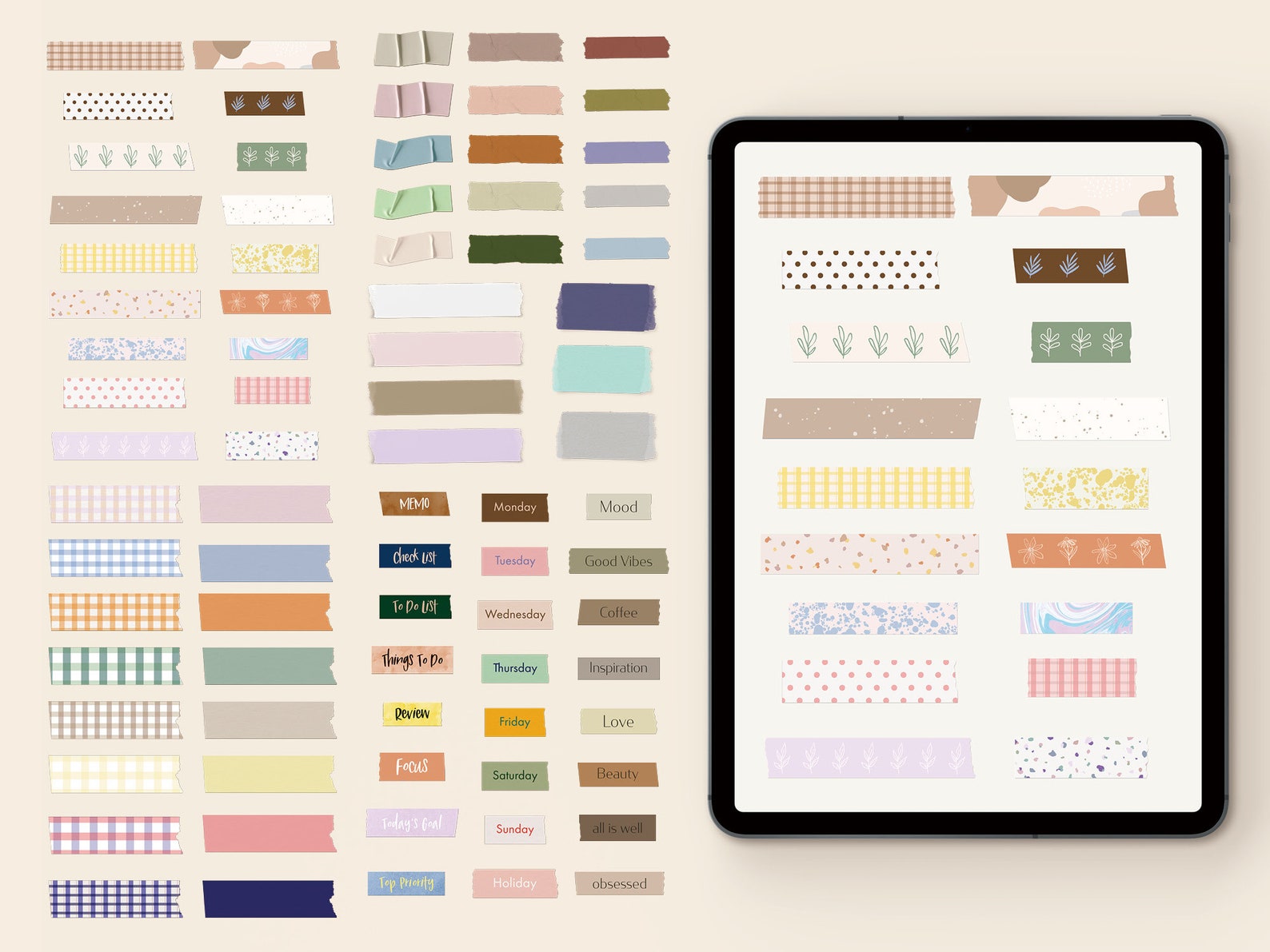 Goodnotes Stickers Digital Planner Stickers Washi Tape Pack PNG Masking ...
