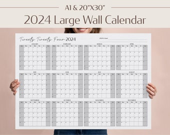 2024 Wall Calendar Year at a Glance Large Printable PDF Digital Download, Annual Yearly Planner