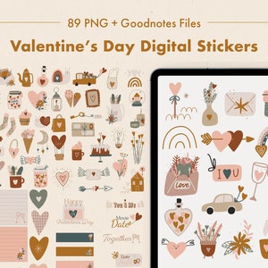 Valentine&#39;s Day Digital Sticker Pack, Goodnotes Stickers, Love, Couple