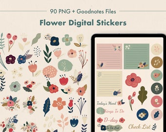 Digital Stickers for Goodnotes Flowers, Digital Planner Sticker SET, Instant Download