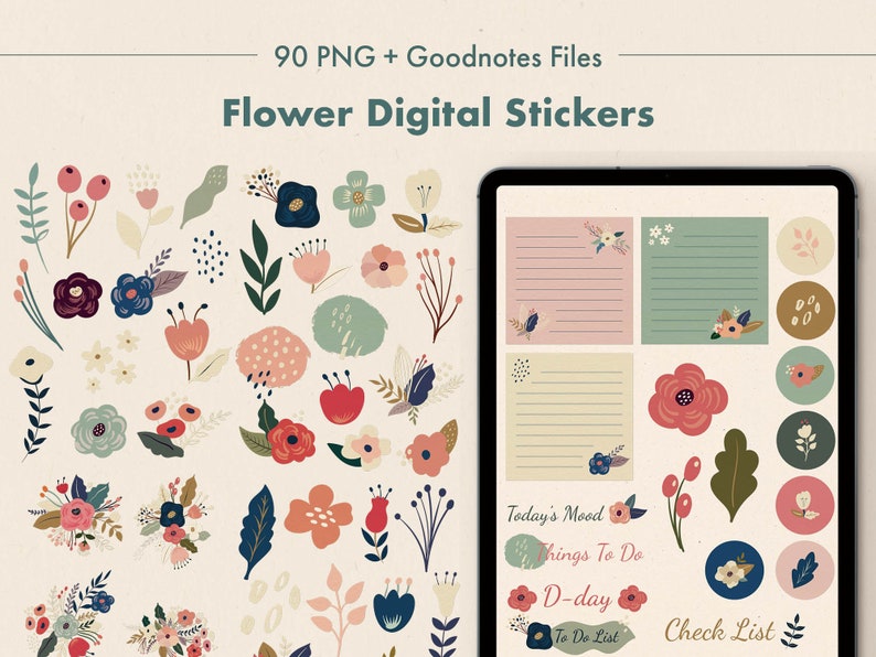 Digital Stickers for Goodnotes Flowers Digital Planner Etsy