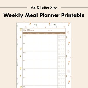 Planejador de refeições PDF para impressão Floral Meal Tracker A4 tamanho carta planejador de saúde