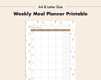 Meal Planner Printable PDF Floral Meal Tracker A4 Letter Size Health Planner