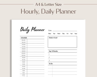 Hourly Daily Planner Template, PDF Printable Planner, Half-Hour Time Blocking