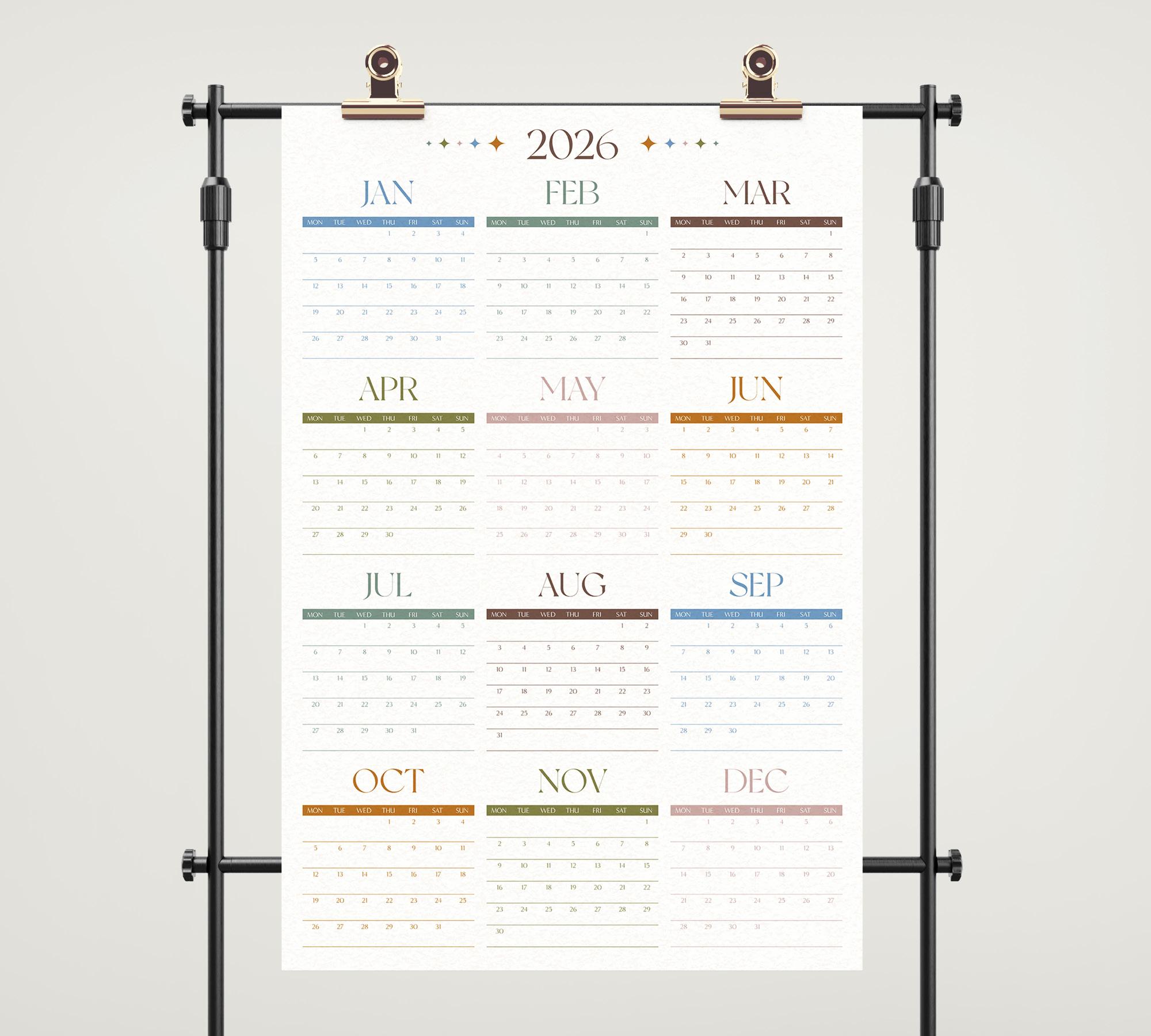 2026 Wall Calendar | Year at A Glance Sunday Start | Minimalist Large ...