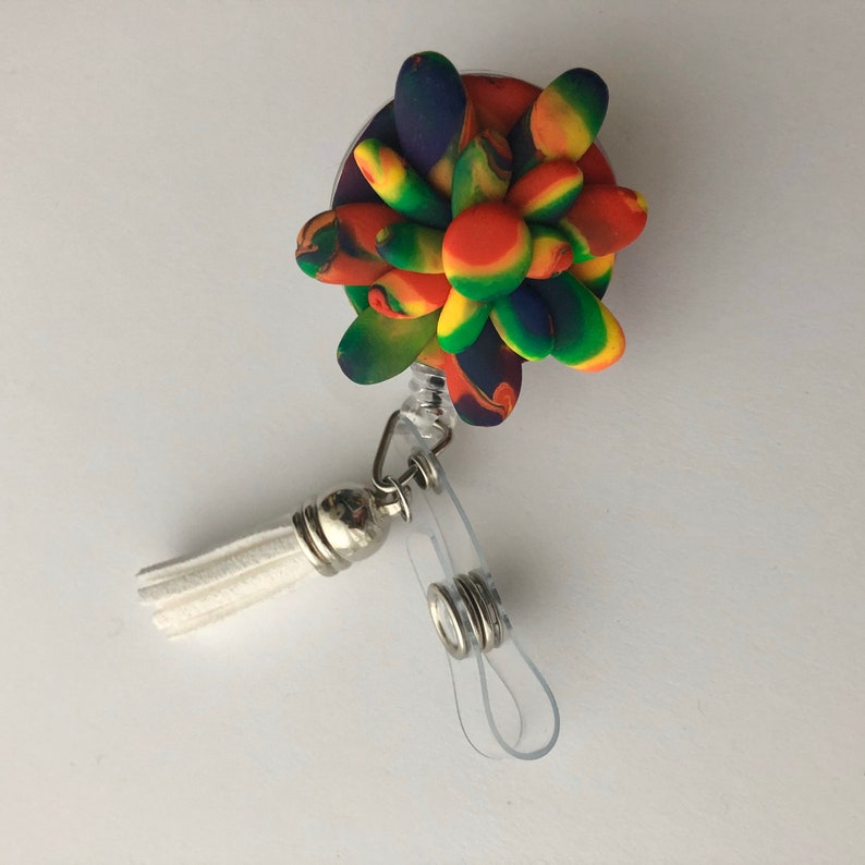 Badge Reel Rainbow Tie-Dye Flower Badge Holder
