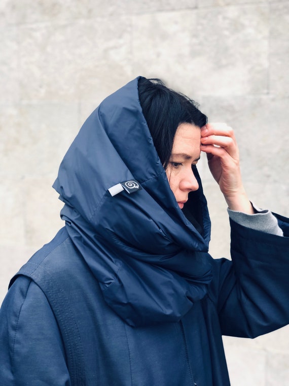 UNU Navy Blue Cotton Fleece Oversized Hooded Scarf Balaclava Removable Hood Hat Hooded Scarf Balaclava (Navy) – Melifluos main image 3