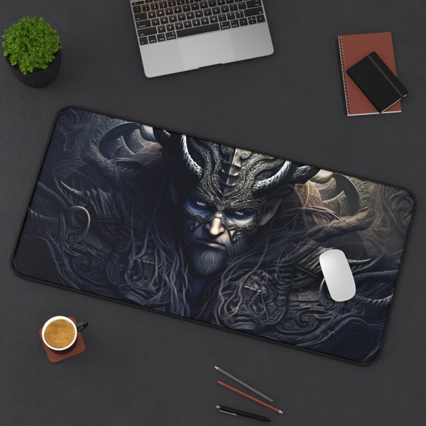 Fantasy Viking Fighter WarCraft with Glowing Red Eyes Dressed for Battle Desk Mat Extended Gaming Mouse Pad - 3 Sizes