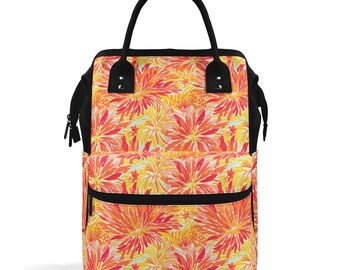 Golden Citrus Blooms: Vibrant Orange and Yellow Watercolor Flowers Large Capacity Backpack Diaper Nursing Bag
