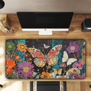 Urban Graffiti Pop Art Butterfly & Floral Fantasy Large Gaming Mouse Pad Desk Mat - 3 Sizes