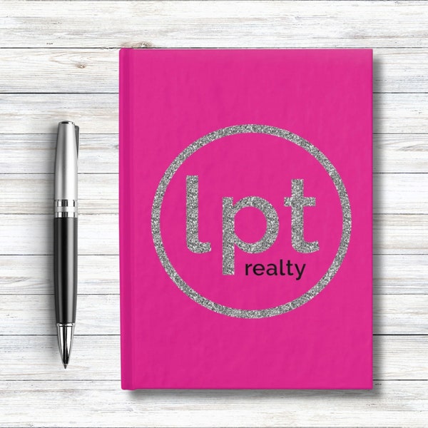 LPT Realty Logo in Silver Sparkle on Pink - Hardcover Ruled Line Journal 5" x 7"